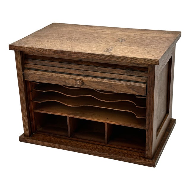 Unusual Antique American Solid Oak Table - Desk Top "Roll Front" Organizer & File Cabinet Circa 1900 For Sale