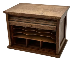 Unusual Antique American Solid Oak Table - Desk Top "Roll Front" Organizer & File Cabinet Circa 1900