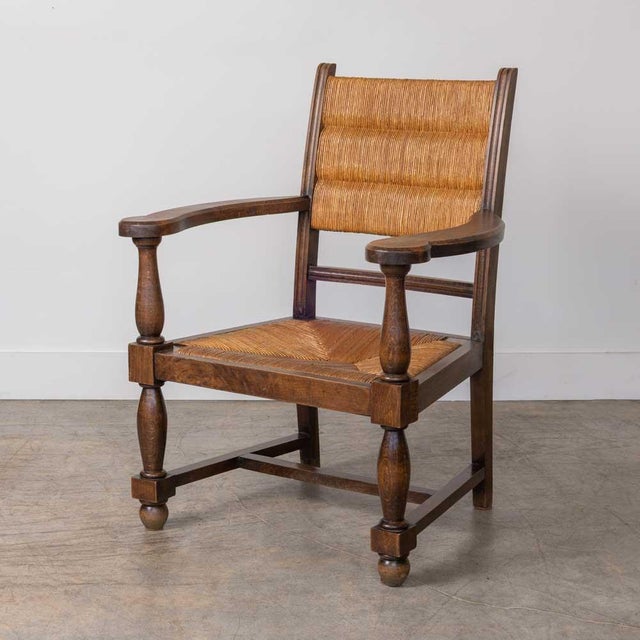 French 1940s Pair of Carved Wood and Woven Chairs by Charles Dudouyt For Sale - Image 3 of 13