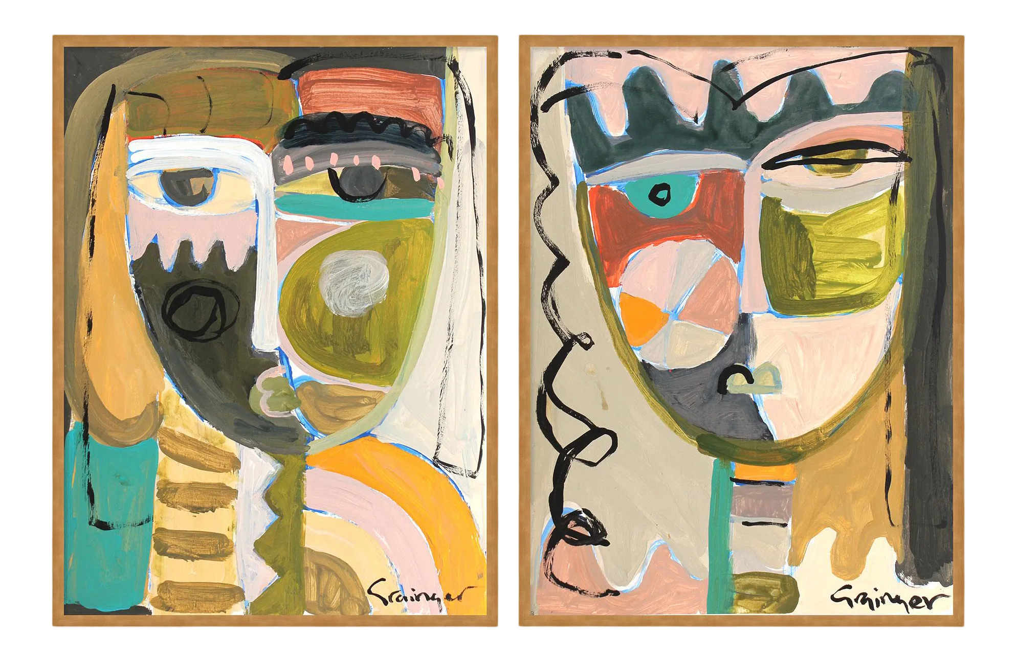 Olivia Jane & Ava Diptych by Lesley Grainger in Gold Frame, XS Art