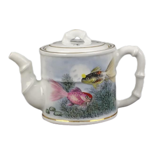 Chinese Vintage Porcelain Tea Pot China Famille Rose Porcelain Tea Pot Hand Painted Goldfish Pattern