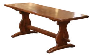 19th C. French Elm Refectory Farm Table With Trestle Base and Cross Stretcher