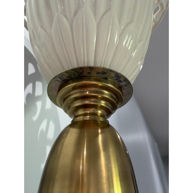 Late 20th Century Lenox X Quoizel Neoclassical Brass & Ivory Porcelain Torchiere Floor Lamp For Sale - Image 10 of 10