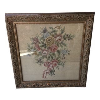 Vintage Needlepoint & Petite-Point Floral Ribbon Bouquet For Sale