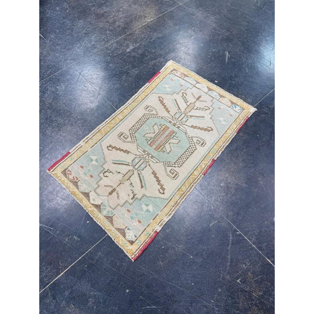 Textile Turkish Mini Rug Oriental Hand Knotted Vintage Rug 1'10" x 3' #17941 For Sale - Image 7 of 8
