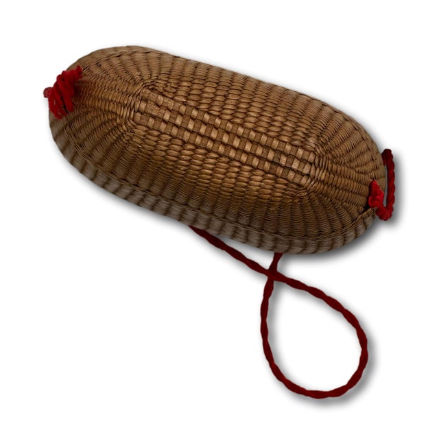 Excellent Antique Hand Woven Basket Weave on Blown Glass Bottle Flask With Cork Stopper Top - Circa Late 1800s For Sale - Image 16 of 18