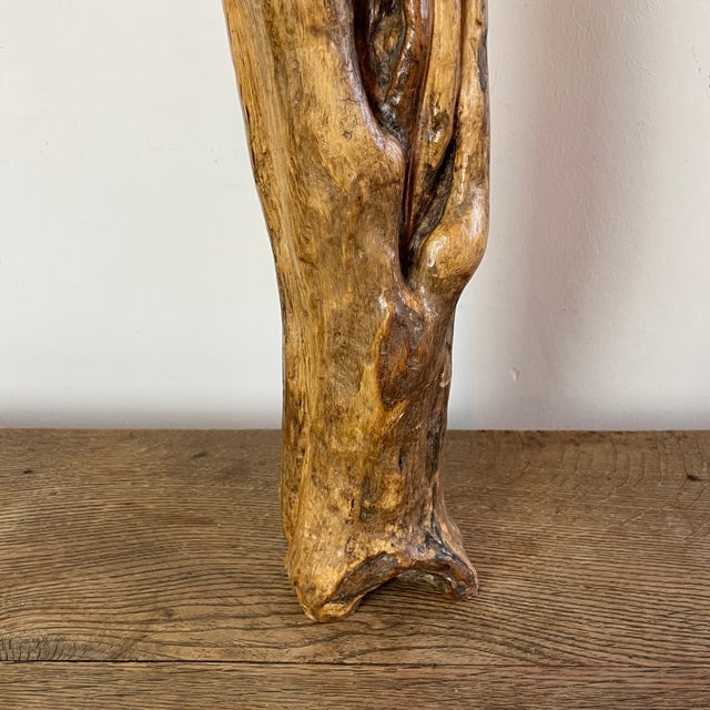 Wood Folk Art Naïve Mary Sculpture in Carved Root Wood, 1800s For Sale - Image 7 of 10