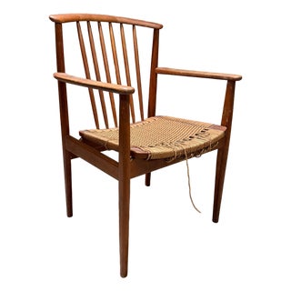 Attr Arne Vodder Solid Wood Frame Curved Spindle Backrest Woven Paper Cord For Sale