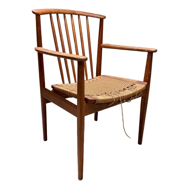 Attr Arne Vodder Solid Wood Frame Curved Spindle Backrest Woven Paper Cord For Sale