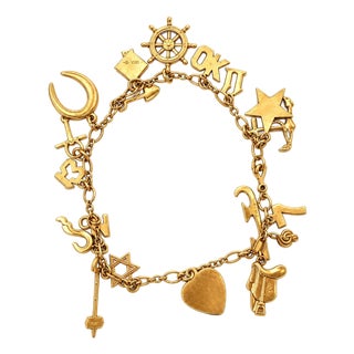 Vintage 10k Yellow Gold Loaded Multi-Charm Bracelet For Sale