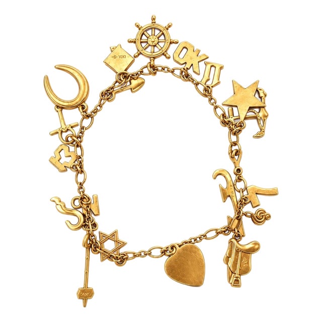 Vintage 10k Yellow Gold Loaded Multi-Charm Bracelet For Sale