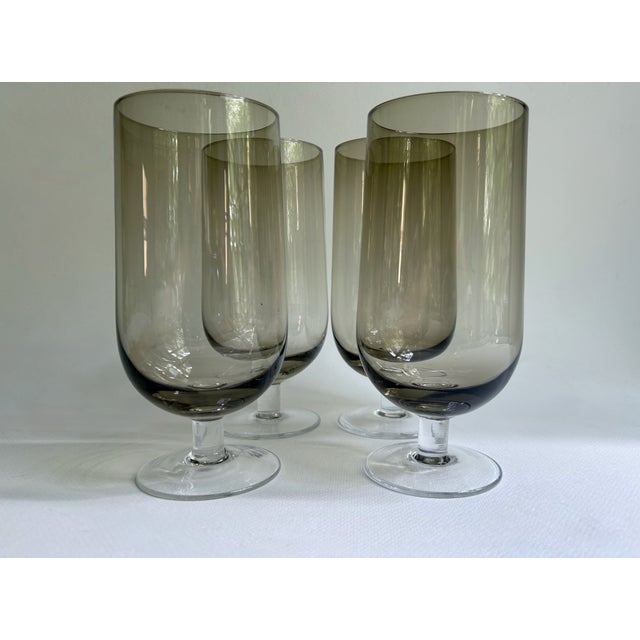 Modern Tall Set of 4 Crystal Tawny & Clear Stem Glasses, 1970's For Sale - Image 3 of 18