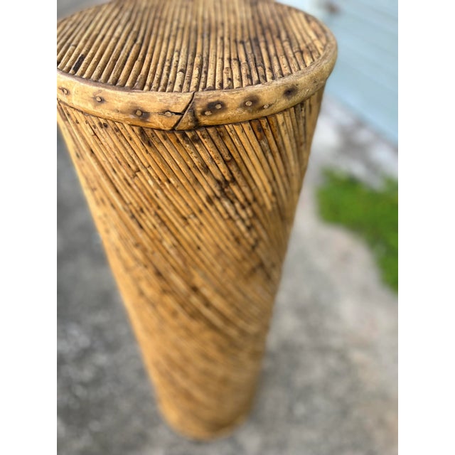 Tall + Lean Spiral-Wrapped Distressed Rattan Pedestal | Late 20th Century in the Style of Gabriela Crespi For Sale - Image 10 of 13