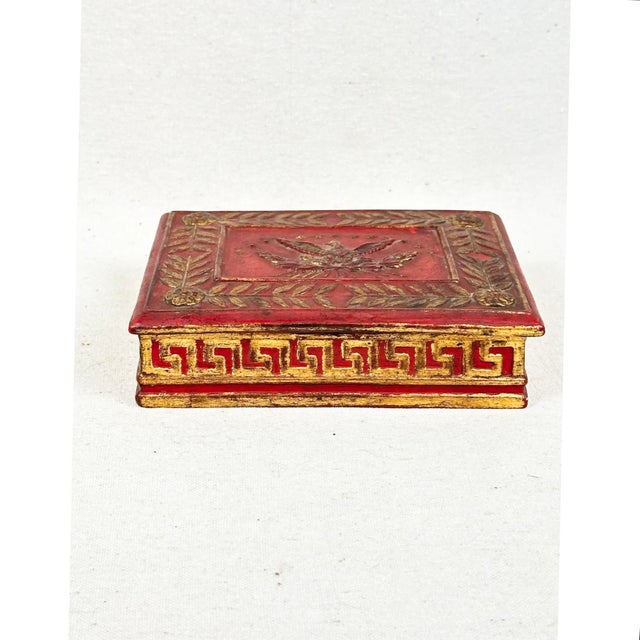 Vintage Red and Gold Neoclassical Design Italian Florentine Box For Sale - Image 4 of 6