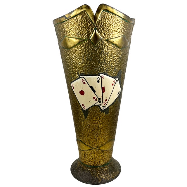 Vintage Italian Hammered Brass Umbrella Stand, 1930s For Sale