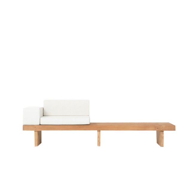 Slatted Bench with Linen Cushions, 1950s For Sale