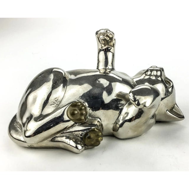 Figurative Vintage Pewter Playful Cat Kitty Paper Weight For Sale - Image 3 of 10