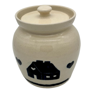 1980s Marshall Pottery Vintage Crock With Lid Blue and White