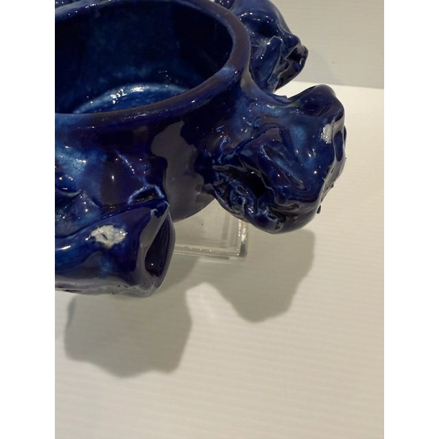 Blue Scandinavian Modern Pentik Kaamoskivi Sculptural Blue Candle Holder, Finland For Sale - Image 8 of 12