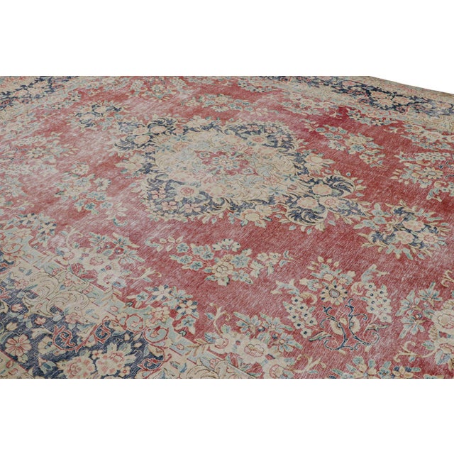 Rug & Kilim Vintage Persian Kerman Rug in Red, Blue and Beige Floral Patterns by Rug & Kilim For Sale - Image 4 of 7