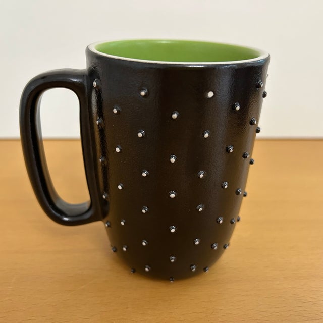 Unique, one-of-a-kind spiky Heath Ceramics mug in glossy black and satin green. Signed on the bottom with '15 date. Never...