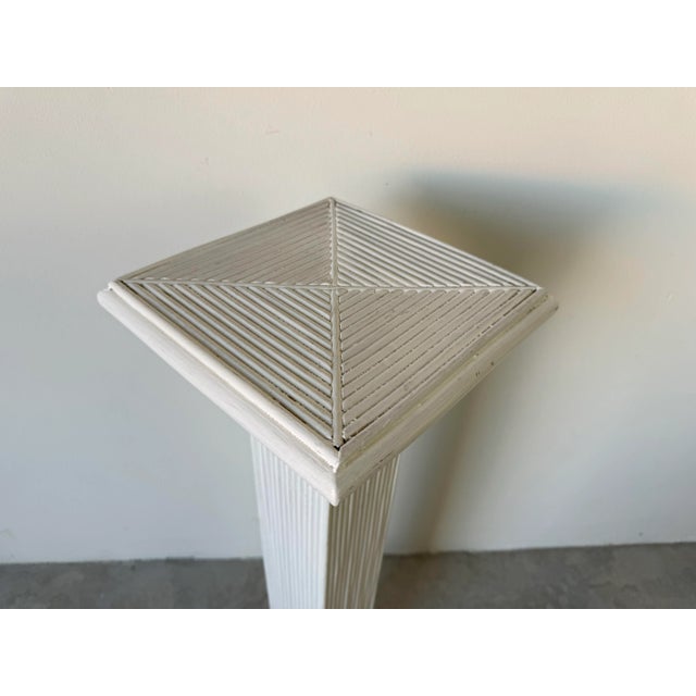 Vintage White Pencil Reed Rattan Pedestal / Plant Stand For Sale - Image 4 of 12