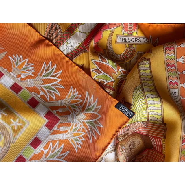 2000 - 2009 Framed Hermès Silk Scarf "Trésor Du Nil" by Joachim Metz - Orange Gold Frame For Sale - Image 5 of 5
