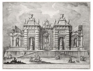 Giuseppe Vasi, Villa antica con scena di Giostra, Etching, 1774