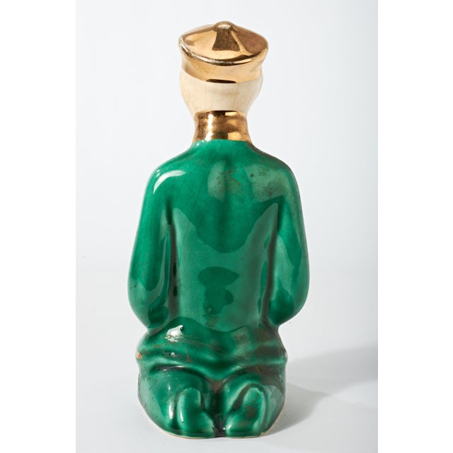 Mid 20th Century Vintage Ceramic Figurine of Kneeling Chinese Man in Green and Gold For Sale - Image 5 of 9