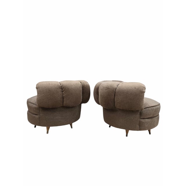 Mid 20th Century MCM Barrel Back Lounge Chairs Newly Reupholstered – Pair For Sale - Image 5 of 10