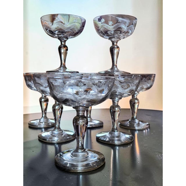 Art Deco Engraved Glass Champagne Coupes from Meisenthal, 1930s, Set of 8 For Sale - Image 11 of 14