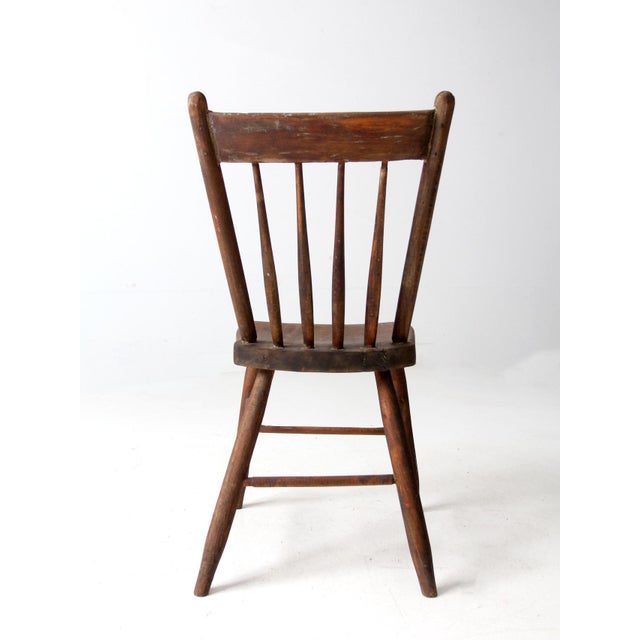 Wood Antique Primitive Farmhouse Chair With Plank Seat For Sale - Image 7 of 12