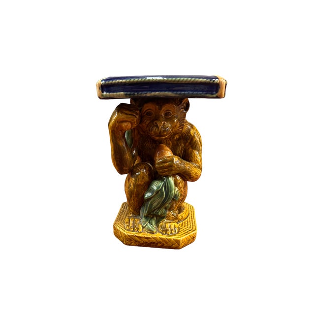 Vintage Majolica Monkey plant stand/garden stool - circa 1970's Add interest to your sunroom or patio area with this...