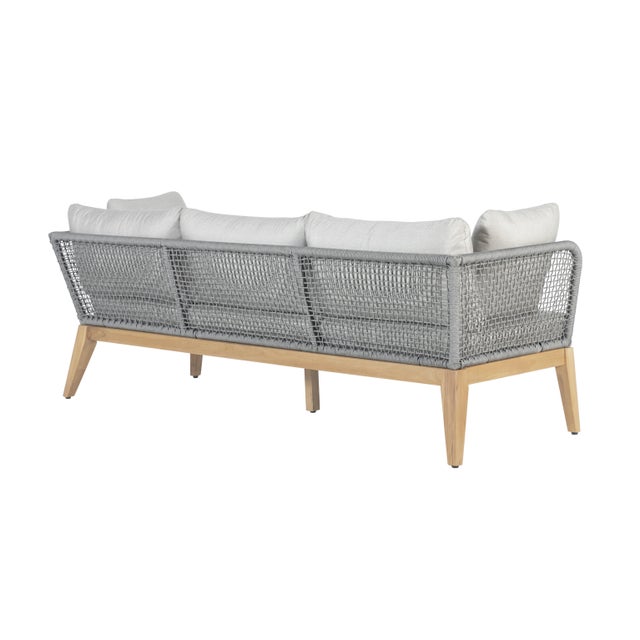 Cypress Teak Wood Sofa With Gray Color Rope Design For Sale - Image 11 of 13
