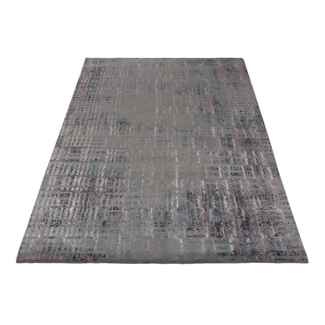 2010s Rug & Kilim’s Abstract Rug in Blue and Grey, Subdued Pink Floral Patterns For Sale - Image 5 of 7