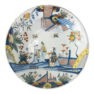 Dutch Delft Polychrome Chinoiserie Charger
