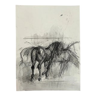 1990s "Horse Portrait Study in Black and White" British Sporting Art Equestrian Abstract Mixed Media Watercolor on Paper For Sale