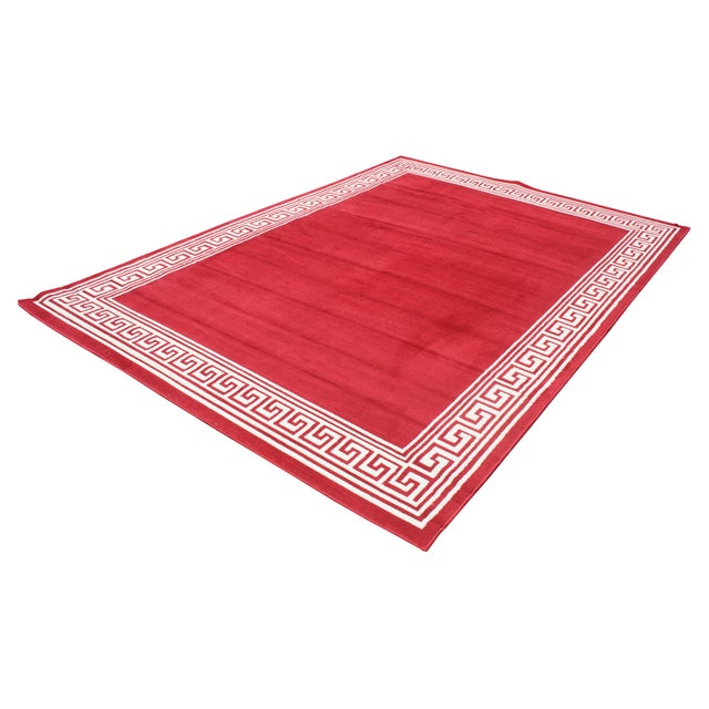 Vintage Taj Mahal Red & White Gecian Greek Key Area Rug | Chairish