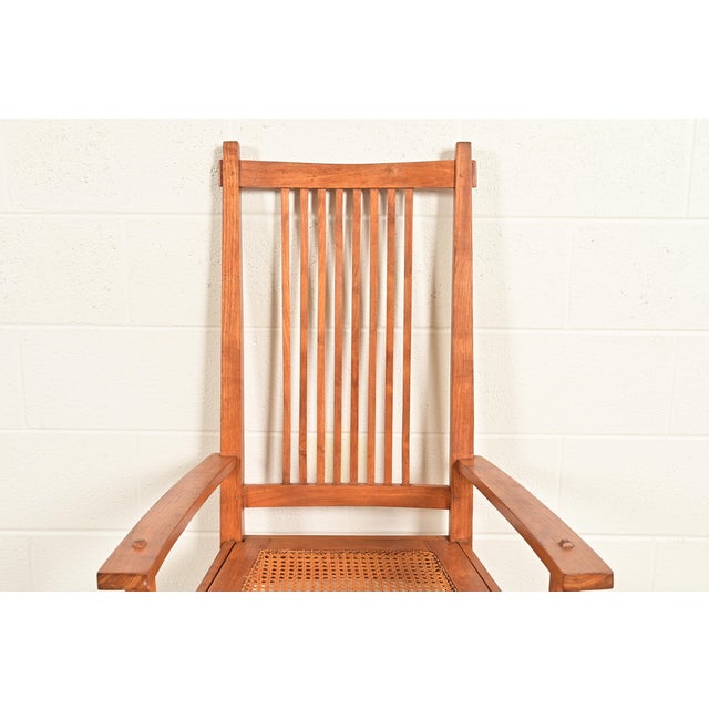 Wood Stickley Style Arts & Crafts Teak and Cane Dining Chairs, Set of Six For Sale - Image 7 of 13