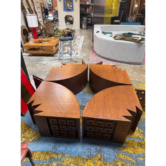 Rare Modular "Quadrifoglio" Coffee Table in Carved Oak by Giuseppe Rivadossi, 1970s For Sale - Image 10 of 10