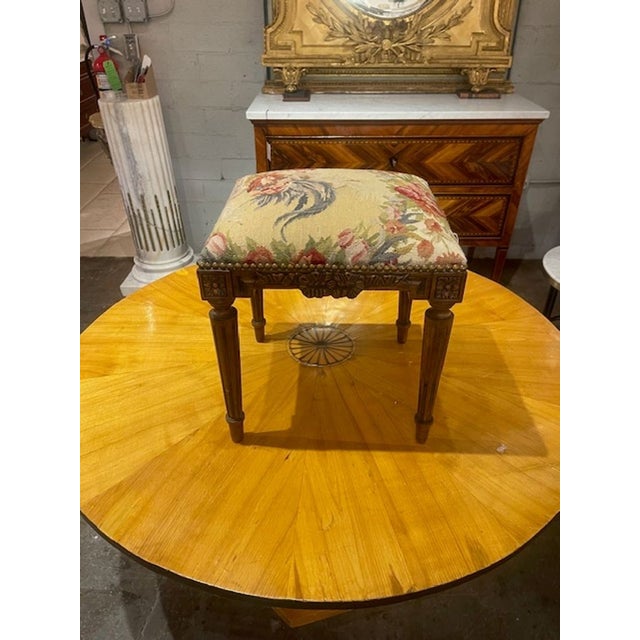 19th C. French Louis XVI Carved Oak Stool For Sale - Image 9 of 9