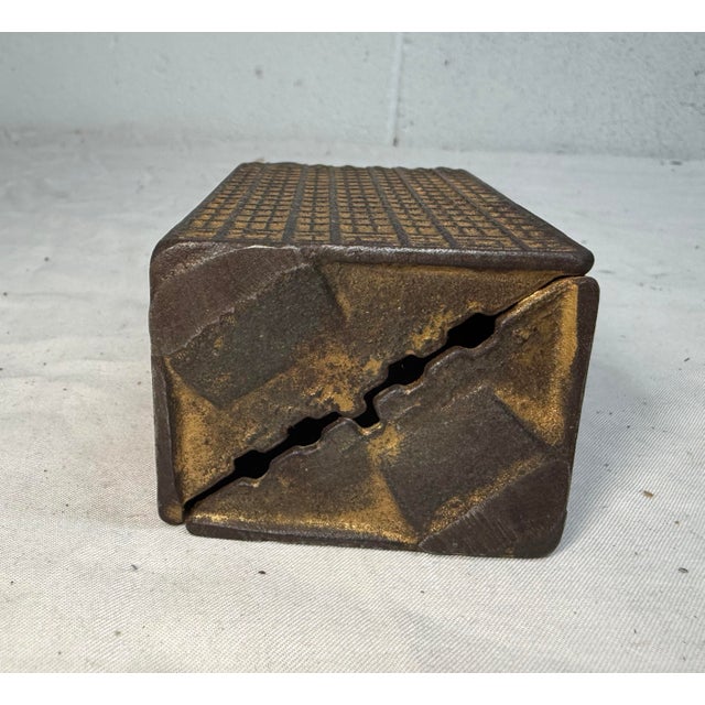 Gold Antique 1910 Gold Tone Cast Iron Still Coin Penny Bank Woolworth Building Kenton For Sale - Image 8 of 10
