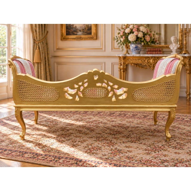 1960s 1960s French Artisan Louis XVI Gold Beech Cane Settee For Sale - Image 5 of 8
