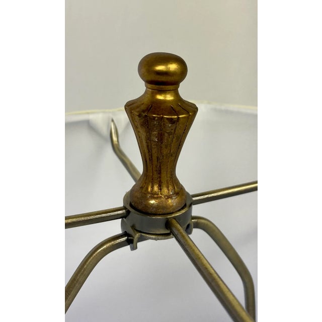 Square Porcelain Ginger Jar Table Lamp Decorated With Festive Blue and White Chinese Fans on a Wooden Base With Cream Colored Lamp Shade For Sale - Image 10 of 12