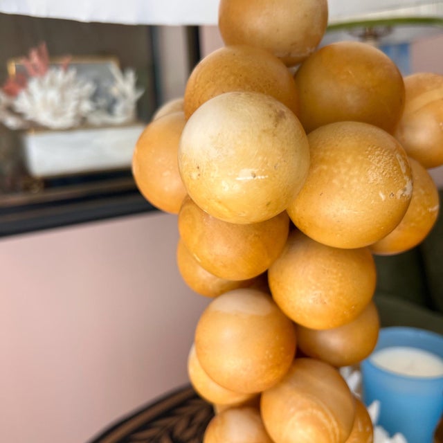 Mid-Century Modern 1960s Beautiful midcentury vintage alabaster lamp with alabaster grapes // two-bulb lamp with pull chains // carved Italian alabaster // large For Sale - Image 3 of 15