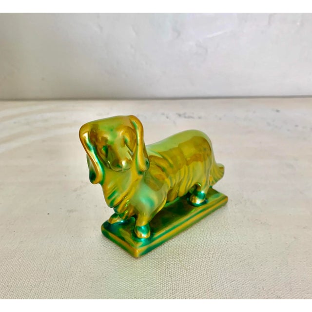 Green Vintage Zsolnay Hungary Dachshund Weiner Dog Green Glaze Figurine For Sale - Image 8 of 8