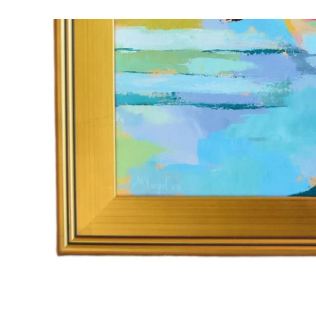 Blue Dreamy Floral Lady Portrait Oil Painting W/ Antiqued Gold Wood Frame For Sale - Image 8 of 9