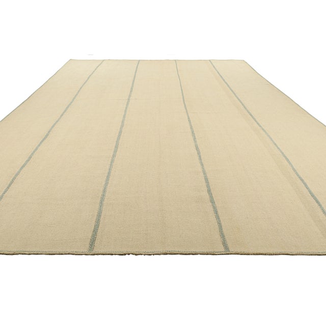 2010s Rug & Kilim’s Contemporary Oversized Kilim in Blue and Beige Textural Stripes For Sale - Image 5 of 7