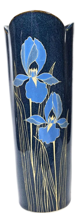 Mid-Century Blue Iris Otogiri Vase With Gold Detailing