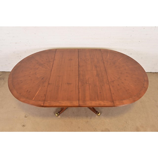 1980s 1980s Baker Furniture Style Georgian English Yew Wood Pedestal Extension Dining Table, Newly Refinished For Sale - Image 5 of 13